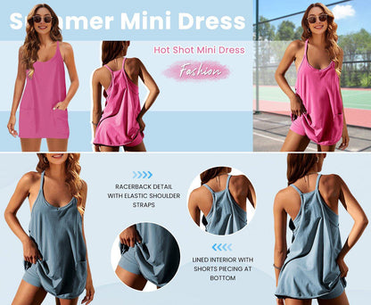 🔥Women's Sleeveless Sports Dress - Athletic V-Neck Spaghetti Strap Mini Sundress