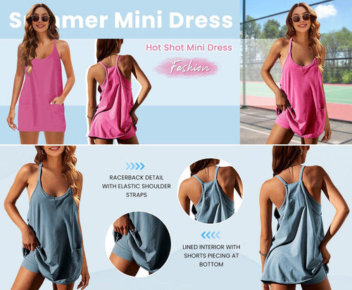 🔥Women's Sleeveless Sports Dress - Athletic V-Neck Spaghetti Strap Mini Sundress