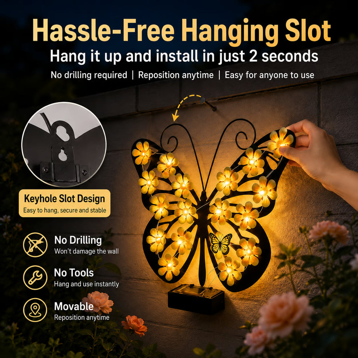 🔥🦋Solar Lights Outdoor Metal Butterfly Wall Decor
