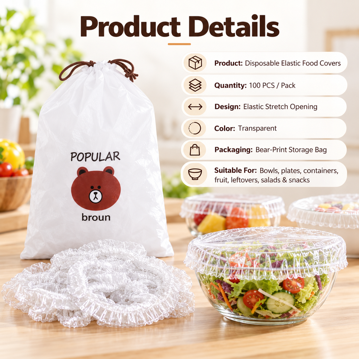 🔥Buy 2 Get 1 Free Now ✨Disposable Food Covers Fresh Keeping Bags (100pcs)🌿