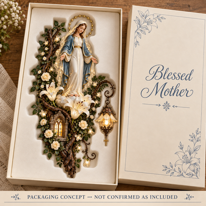 🙏✨ Blessed Mother Lighted Wall Décor | Virgin Mary 3D Religious Wall Art with Warm Ambient Glow