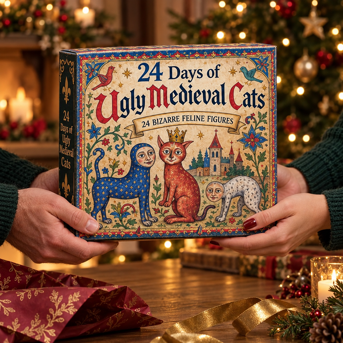 Ugly Medieval Cats calendar presented as a Christmas gift