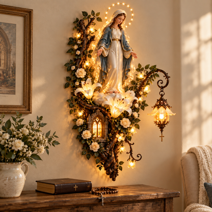 🙏✨ Blessed Mother Lighted Wall Décor | Virgin Mary 3D Religious Wall Art with Warm Ambient Glow
