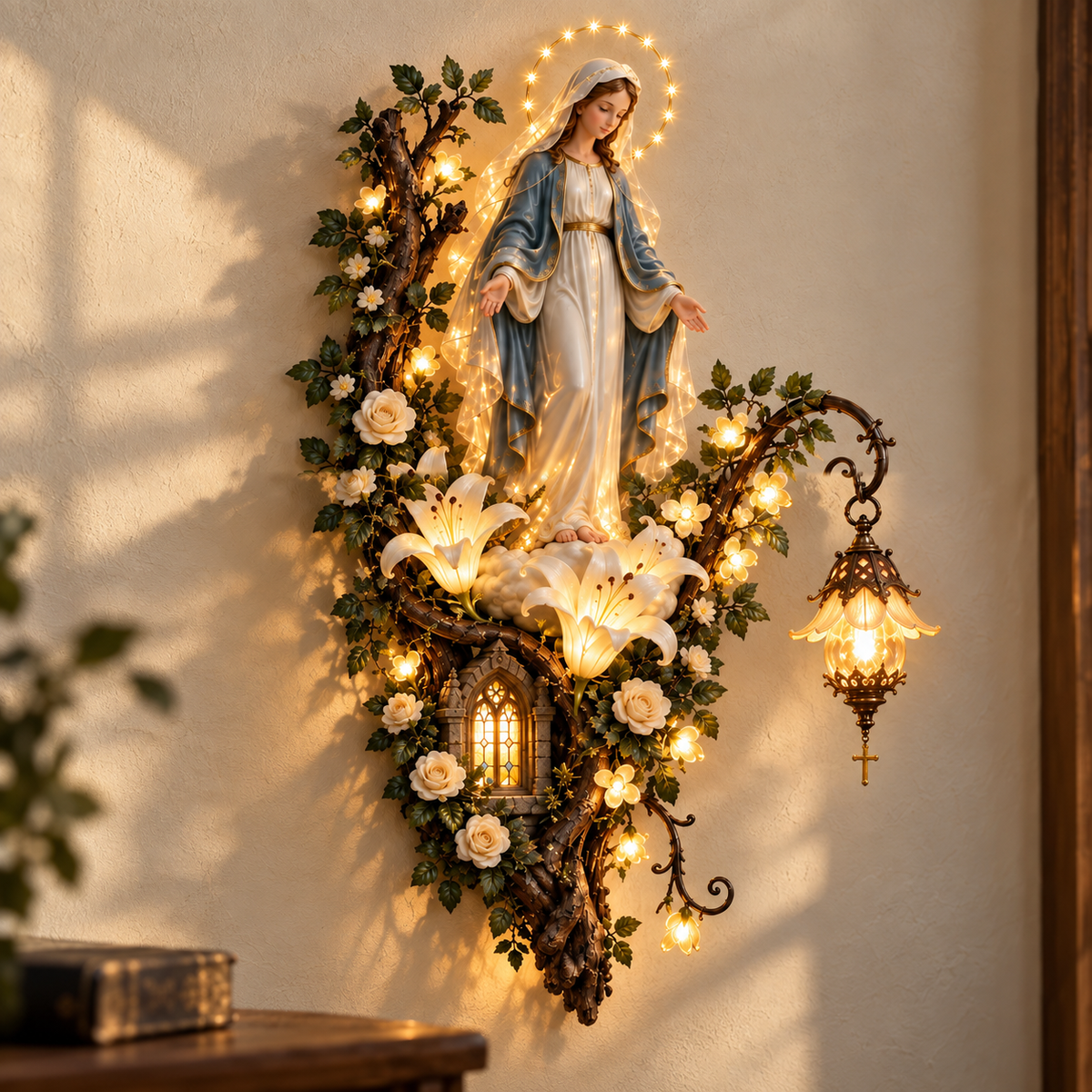 🙏✨ Blessed Mother Lighted Wall Décor | Virgin Mary 3D Religious Wall Art with Warm Ambient Glow