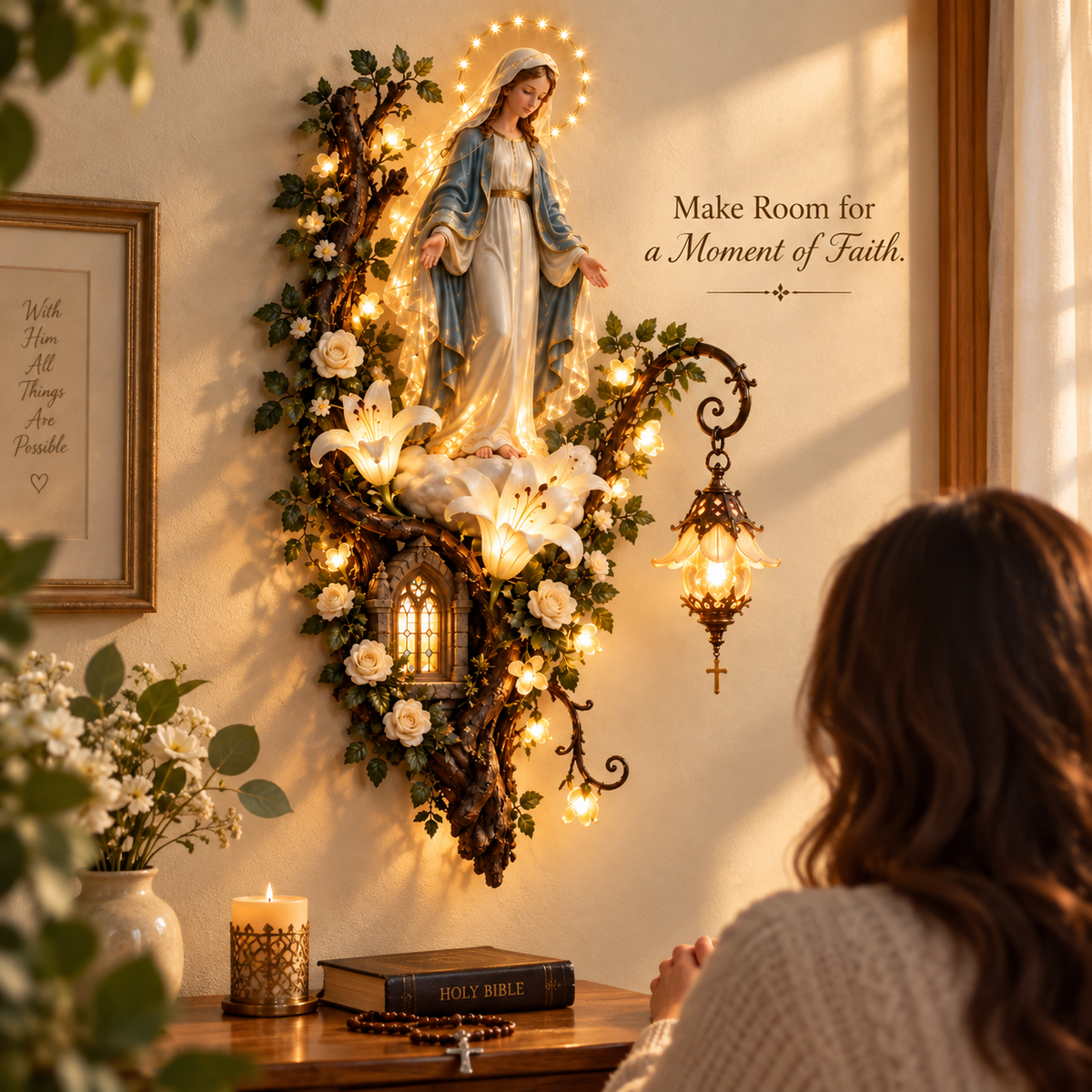 🙏✨ Blessed Mother Lighted Wall Décor | Virgin Mary 3D Religious Wall Art with Warm Ambient Glow
