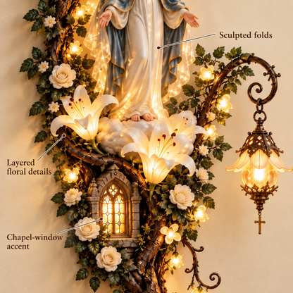 🙏✨ Blessed Mother Lighted Wall Décor | Virgin Mary 3D Religious Wall Art with Warm Ambient Glow
