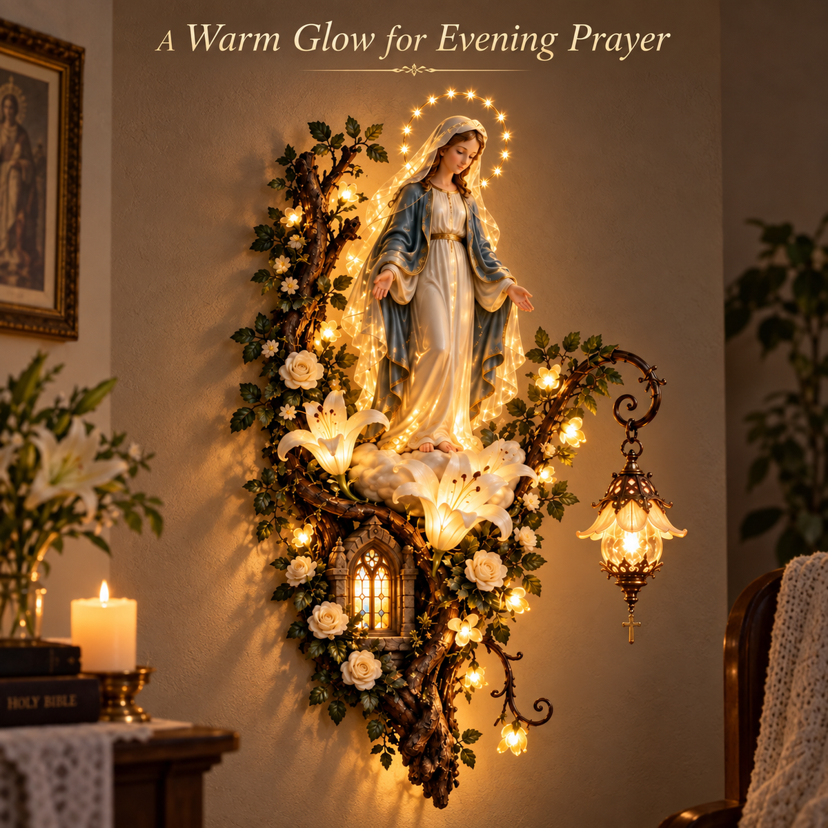 🙏✨ Blessed Mother Lighted Wall Décor | Virgin Mary 3D Religious Wall Art with Warm Ambient Glow