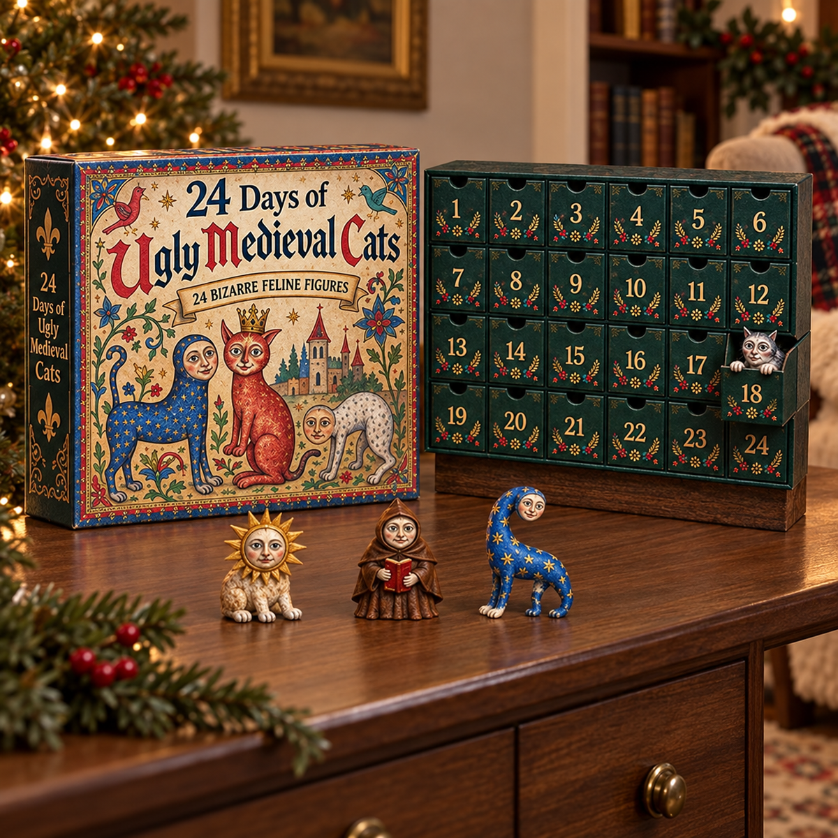 Ugly Medieval Cats countdown calendar displayed for Christmas