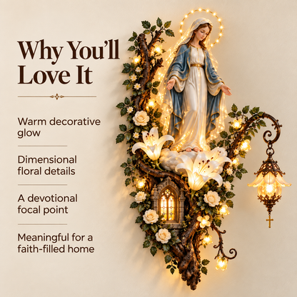 🙏✨ Blessed Mother Lighted Wall Décor | Virgin Mary 3D Religious Wall Art with Warm Ambient Glow