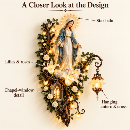 🙏✨ Blessed Mother Lighted Wall Décor | Virgin Mary 3D Religious Wall Art with Warm Ambient Glow