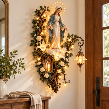 🙏✨ Blessed Mother Lighted Wall Décor | Virgin Mary 3D Religious Wall Art with Warm Ambient Glow