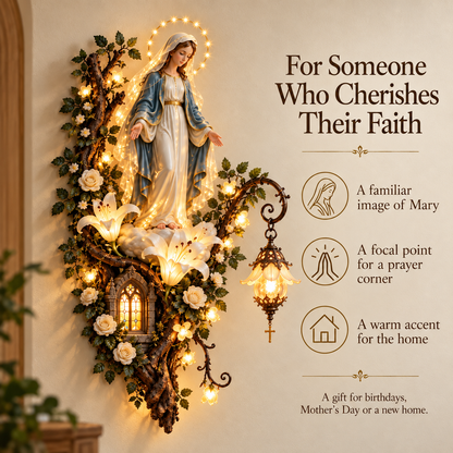 🙏✨ Blessed Mother Lighted Wall Décor | Virgin Mary 3D Religious Wall Art with Warm Ambient Glow