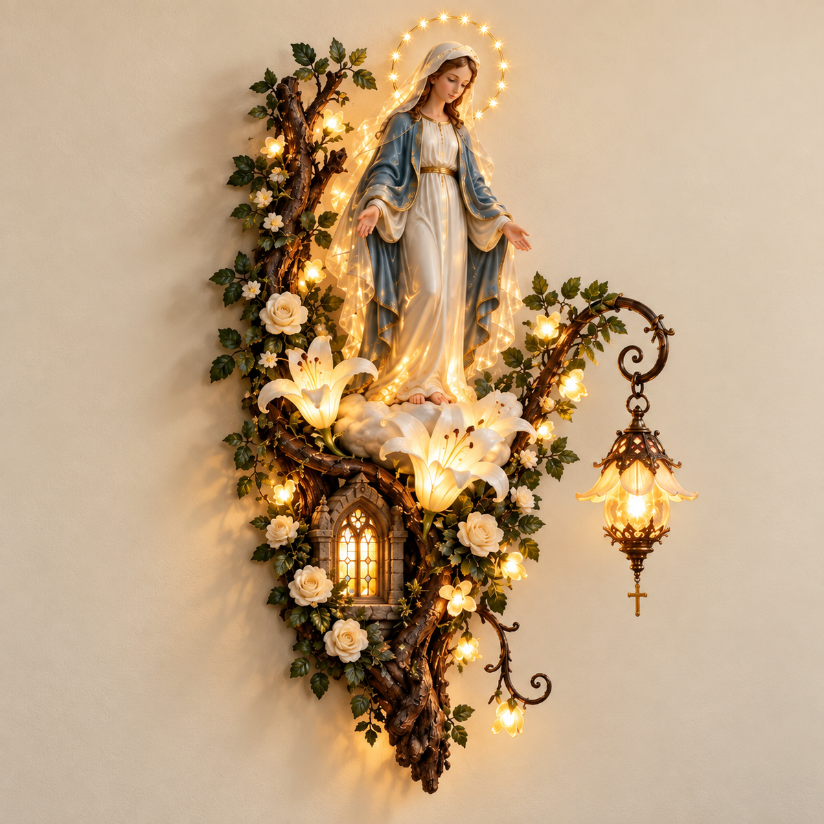 🙏✨ Blessed Mother Lighted Wall Décor | Virgin Mary 3D Religious Wall Art with Warm Ambient Glow