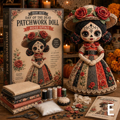 🔥 LAST DAY 50% OFF – Day of the Dead Patchwork Doll DIY Kit | Handmade Fabric Craft with Floral Details