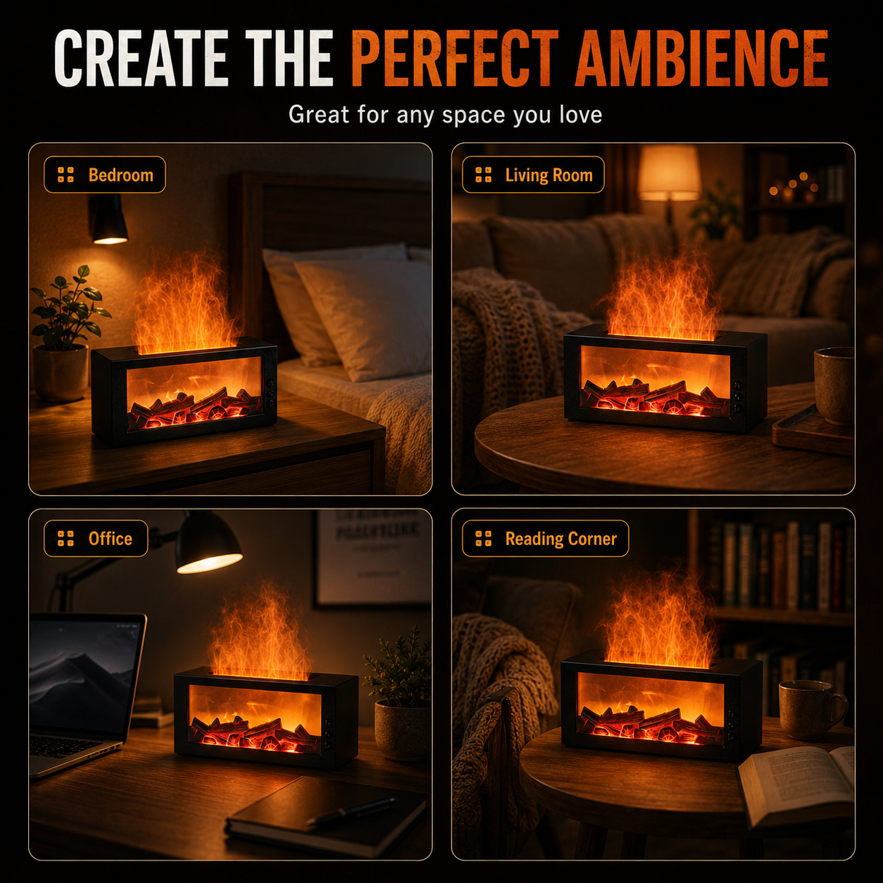 🔥Dance with Flames. Sleep in Serenity— Fireplace Flame Humidifier 🌙