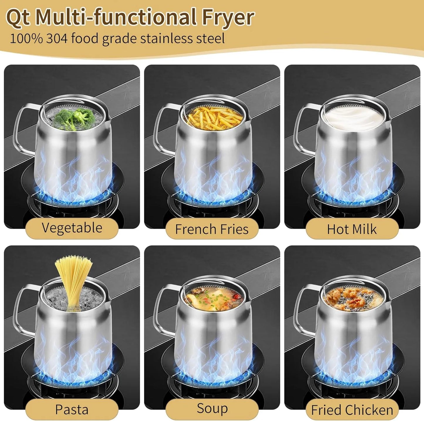 🔥 Hot Sale 50% OFF | 🍟 Stainless Steel Deep Fryer Pot | Fry, Strain & Store Oil with Ease