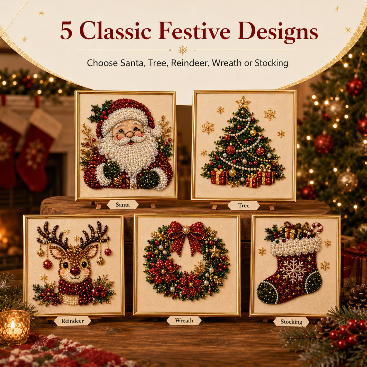 🎄 Premium 3D Pearl Christmas Diamond Painting Art Kit | Luxury Flocked Canvas with Scratch-Resistant Non-Fading Pearl Beads DIY Holiday Decor 🎅⛄️❄️