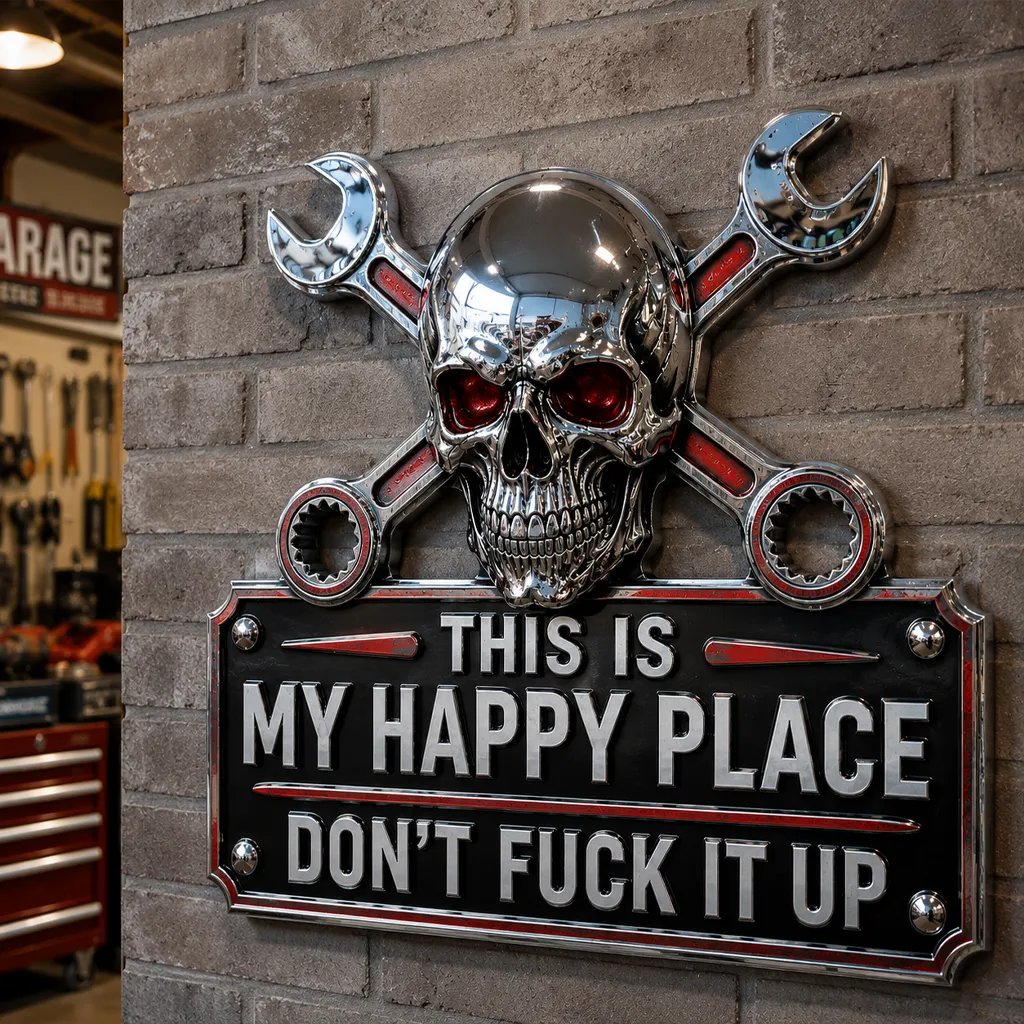 ✨ Limited-Time 50% OFF | “This Is My Happy Place” Garage Wall Sign 💀 Perfect for Garage, Workshop & Man Cave