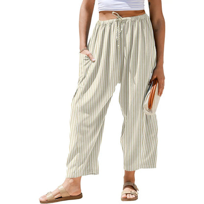 [SS26 Collection]TARSE Womens Wide Leg Gingham Striped Plaid Pants Casual Barrel Loose Drawstring Low Waist Palazzo Harem Pants with Pockets