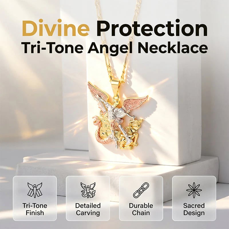 🎁50% OFF💥Tri-Tone Angel Guardian Pendant Necklace ✨💛🪽