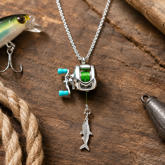 Miniature "Spinning" Fishing Reel Necklace & Ring