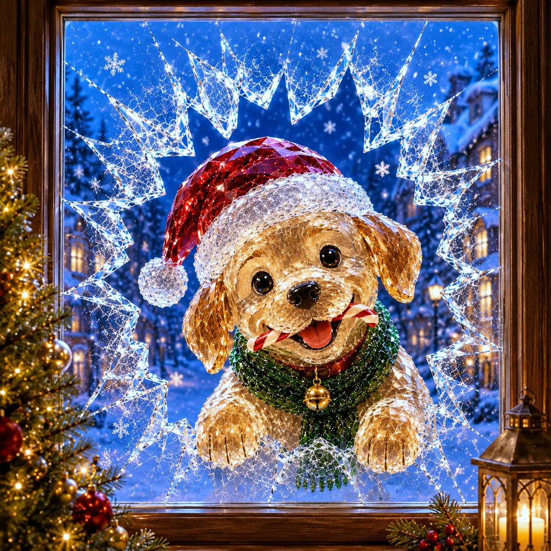 🔥Limited time 49% OFF -✨🎄19.7'' Crystal Christmas Break-In Window Decal — 3D Shattered-Glass Holiday Window Decoration