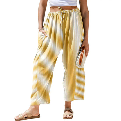[SS26 Collection]TARSE Womens Wide Leg Gingham Striped Plaid Pants Casual Barrel Loose Drawstring Low Waist Palazzo Harem Pants with Pockets