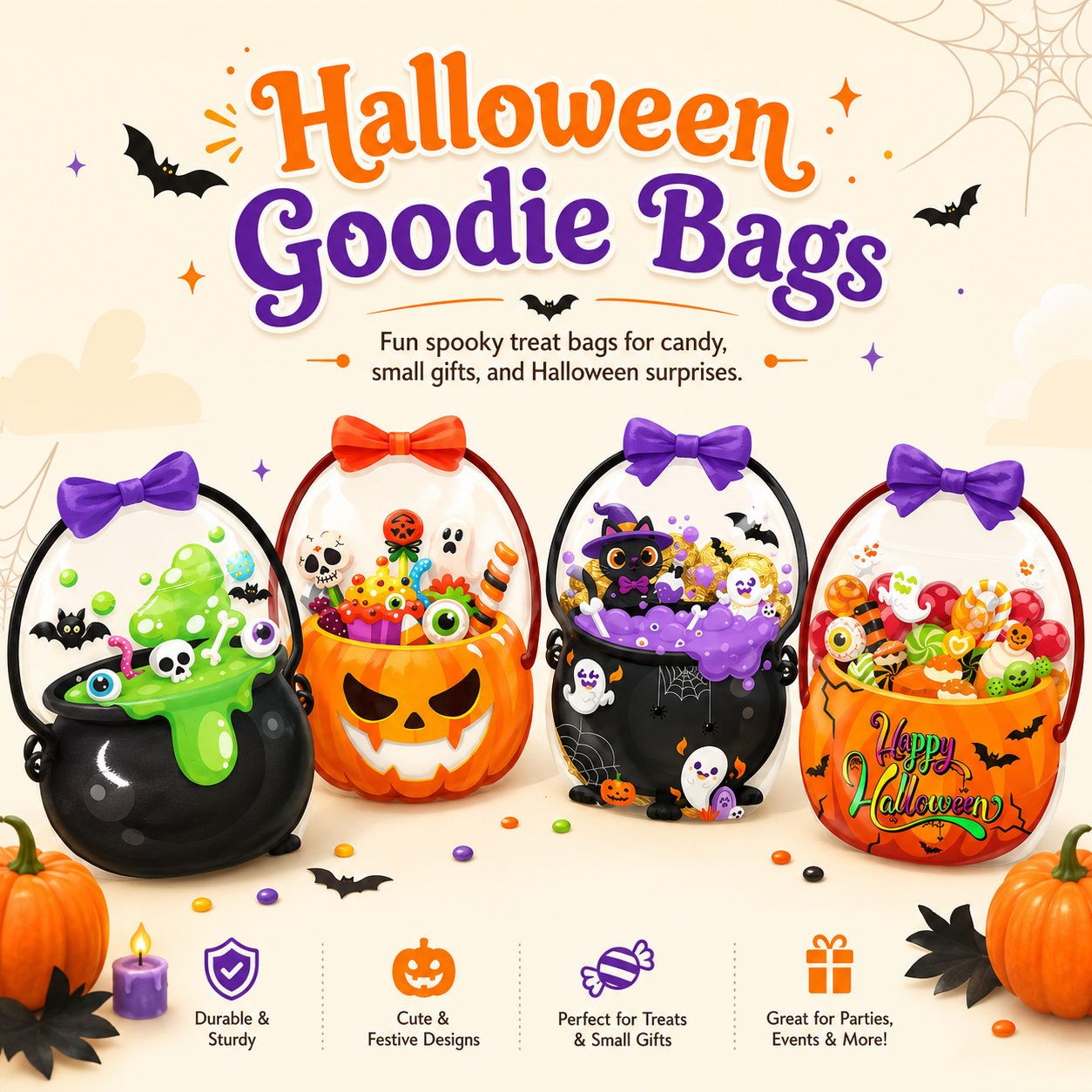 ✨Get Ready for Halloween! Cute & Spooky Resealable Candy Treat Bags🎃