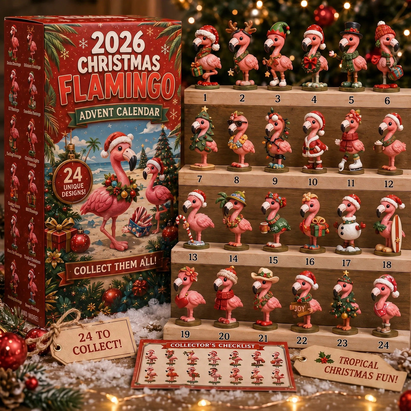 Christmas flamingo collection arranged for holiday display