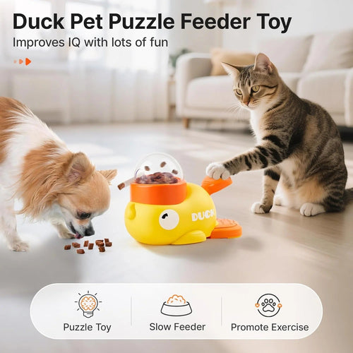 🎉Last Day 50% OFF⏰️ Puzzle Treat Dispenser, Interactive Duck-Shaped Enrichment Toy for Cats and Dogs
