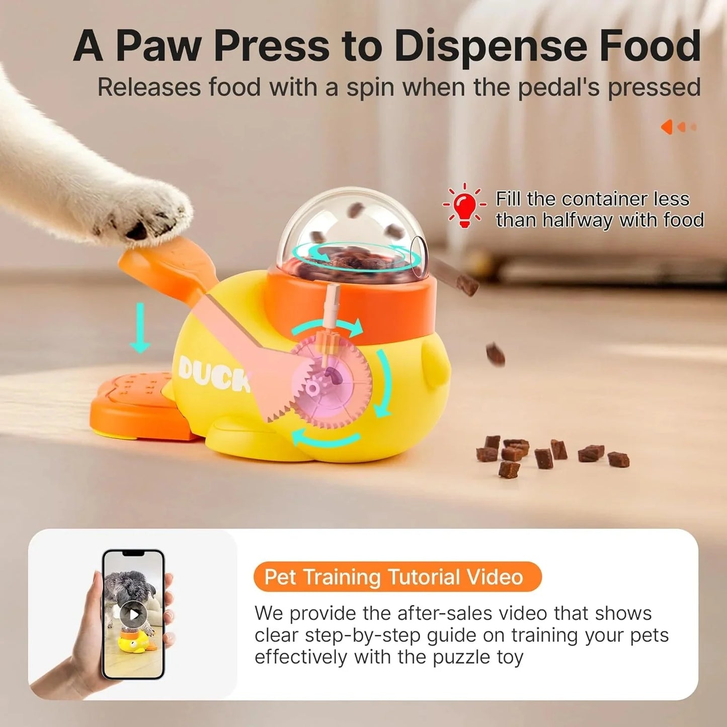 🎉Last Day 50% OFF⏰️ Puzzle Treat Dispenser, Interactive Duck-Shaped Enrichment Toy for Cats and Dogs