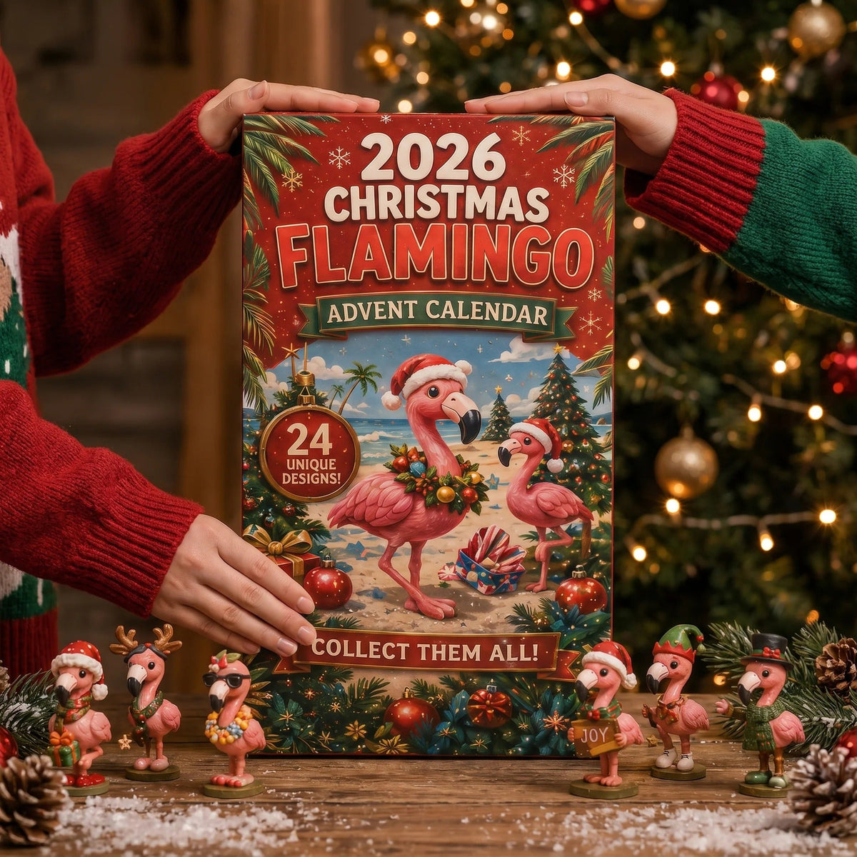 Opening a daily surprise in the Christmas Flamingo Advent Calendar