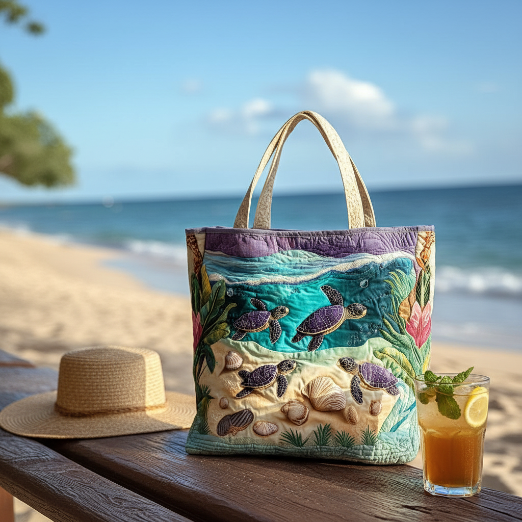 🐢 49% OFF Today | Turtle Quilted Tote Bag ✨ Lightweight Shoulder Bag with Coastal Charm