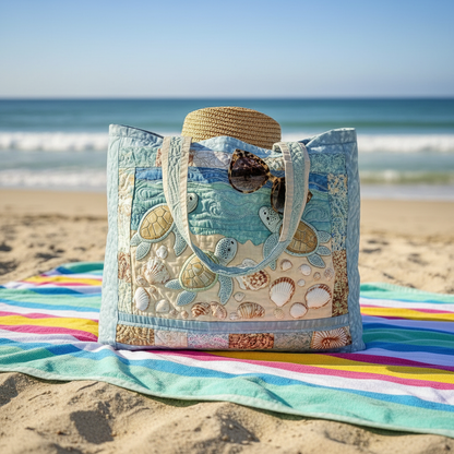 🐢 49% OFF Today | Turtle Quilted Tote Bag ✨ Lightweight Shoulder Bag with Coastal Charm