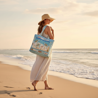 🐢 49% OFF Today | Turtle Quilted Tote Bag ✨ Lightweight Shoulder Bag with Coastal Charm