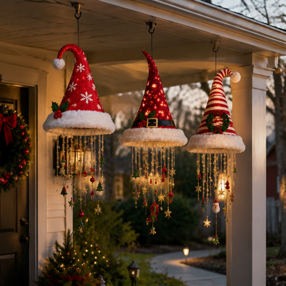 💝LAST DAY 50% OFF🎅 Lighted Santa Hat Hanging Chandelier 🎄 | 5 Styles Warm LED Christmas String Light | Indoor Outdoor Porch Holiday Decor Gift
