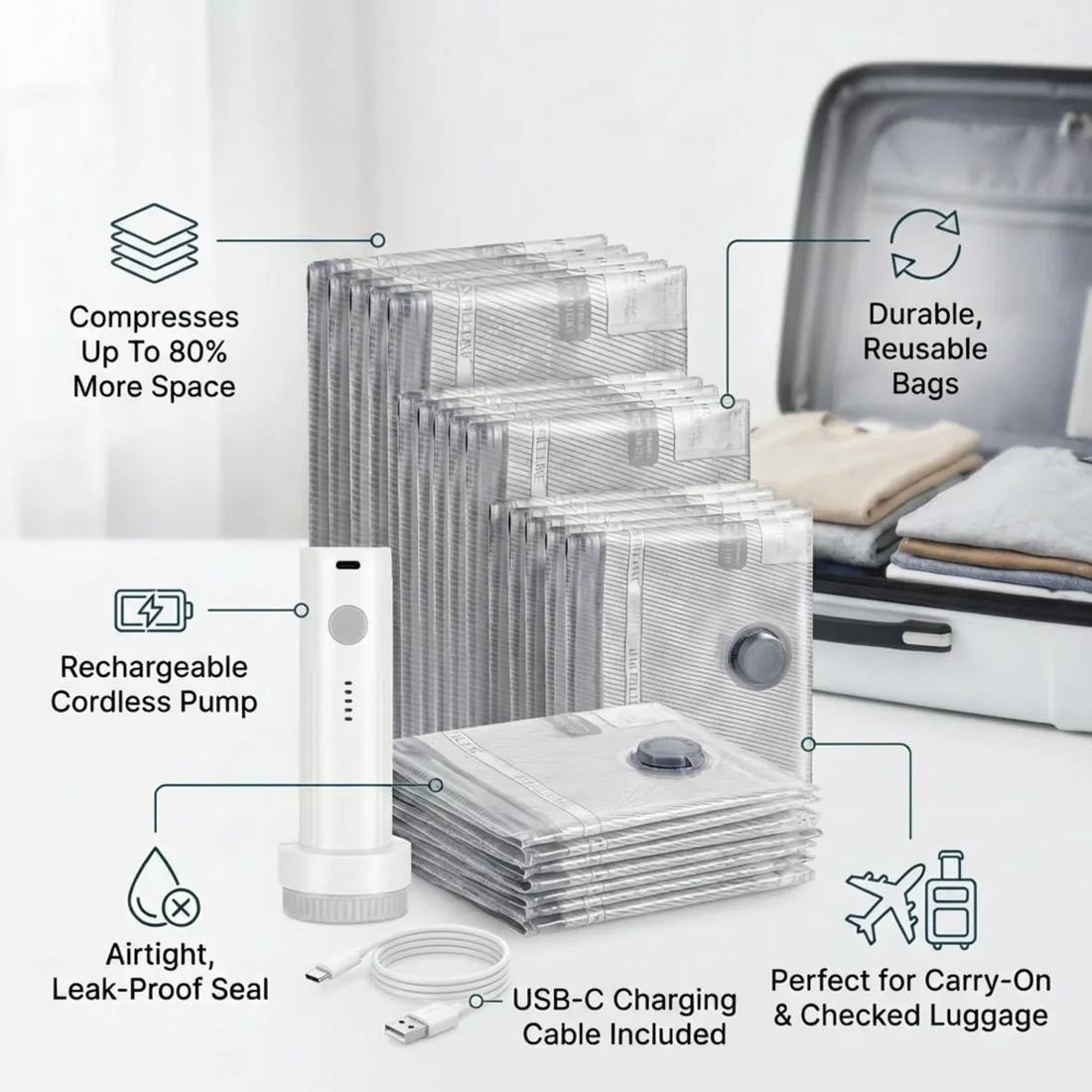 🥳2026 HOT SALE💥50% OFF NOW✨Cordless Travel Vacuum Storage Compression Bag Set