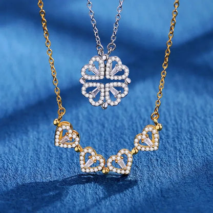 ✨ Magnetic Four-Leaf Clover Heart Necklace — 4 Hearts, 1 Lucky Clover