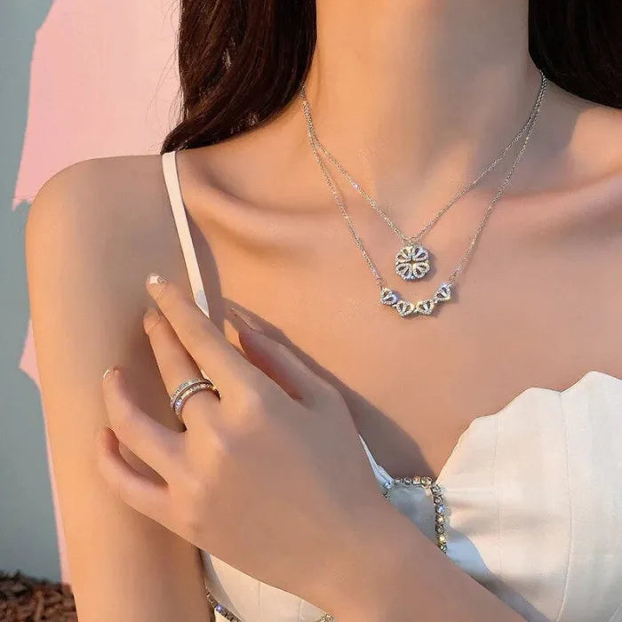 ✨ Magnetic Four-Leaf Clover Heart Necklace — 4 Hearts, 1 Lucky Clover