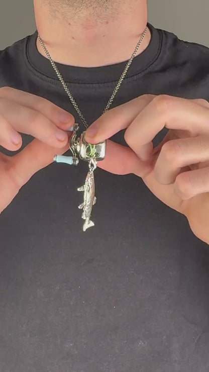 Miniature "Spinning" Fishing Reel Necklace & Ring