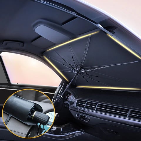 🔥Premium Titanium Silver Car Windshield Sun Shade Umbrella – Blocks Heat & Harsh Sunlight