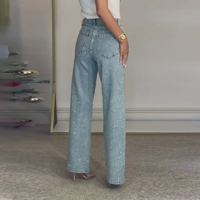 🔥Limited-time offer-Rhinestone-Embellished Straight-Leg Jeans