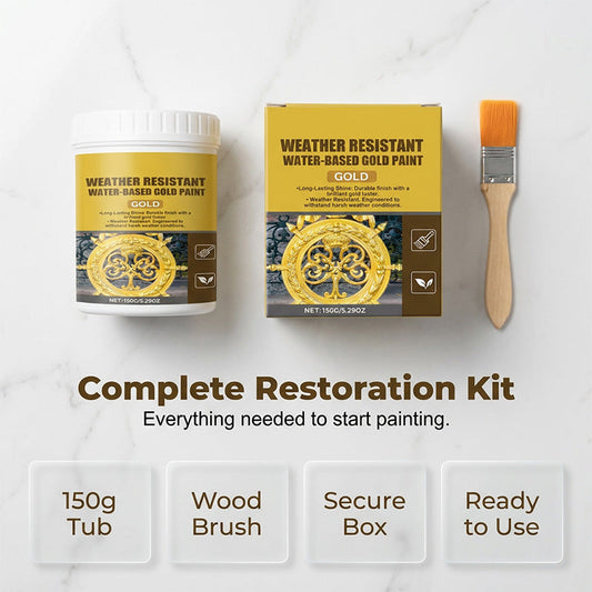 ✨ 50% OFF NOW! 🏡 Weather-Resistant Gold Paint – Rich Foil Effect, Fast-Drying – For Wood, Metal & Stone
