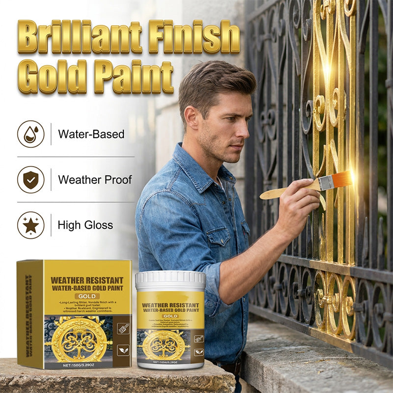 ✨ 50% OFF NOW! 🏡 Weather-Resistant Gold Paint – Rich Foil Effect, Fast-Drying – For Wood, Metal & Stone