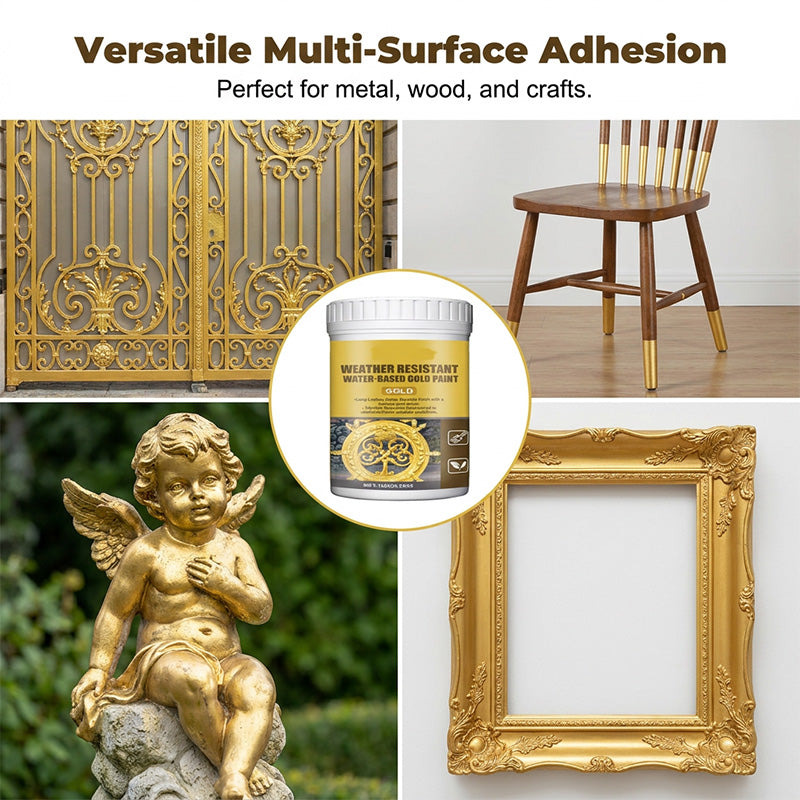 ✨ 50% OFF NOW! 🏡 Weather-Resistant Gold Paint – Rich Foil Effect, Fast-Drying – For Wood, Metal & Stone