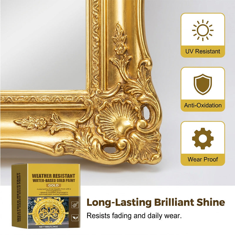 ✨ 50% OFF NOW! 🏡 Weather-Resistant Gold Paint – Rich Foil Effect, Fast-Drying – For Wood, Metal & Stone