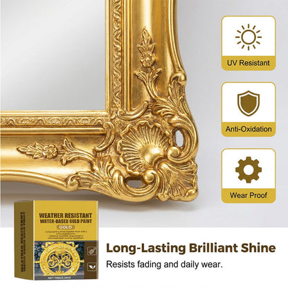 ✨ 50% OFF NOW! 🏡 Weather-Resistant Gold Paint – Rich Foil Effect, Fast-Drying – For Wood, Metal & Stone