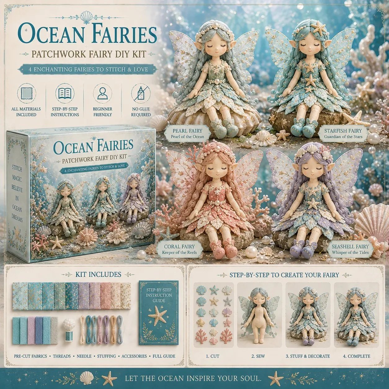 🔥✨ Fairy Patchwork DIY Sewing Kit Collection 🧚‍♀️ – Create Your Own Magical Doll 💖