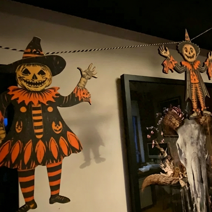 🎃 Vintage Halloween Pumpkin Character Garland – Retro Spooky Hanging Decor 👻
