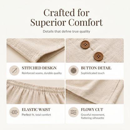 💚Elegant Linen Two-Piece Outfit – Button Vest & Loose-Fit Pants Set